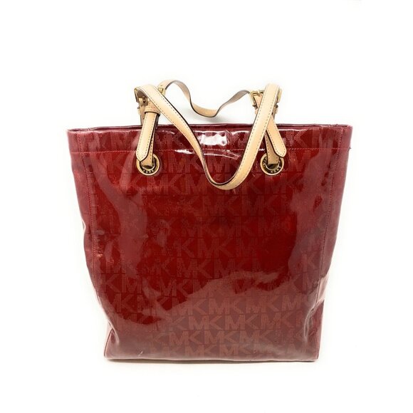 Michael Kors Jet Set Women’s Red Patent Leather Signature Tote Shoulder Bag - Picture 2 of 10